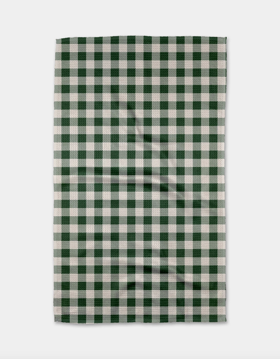 Christmas Gingham Green Tea Towel