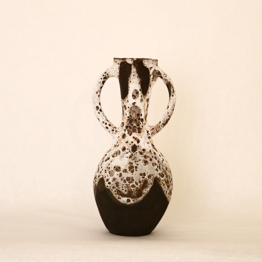 Double Handle Black Crater Vase