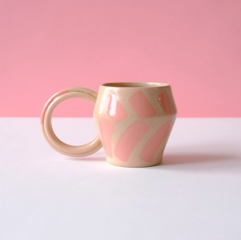 Summer Peach Mug with Pink Shapes