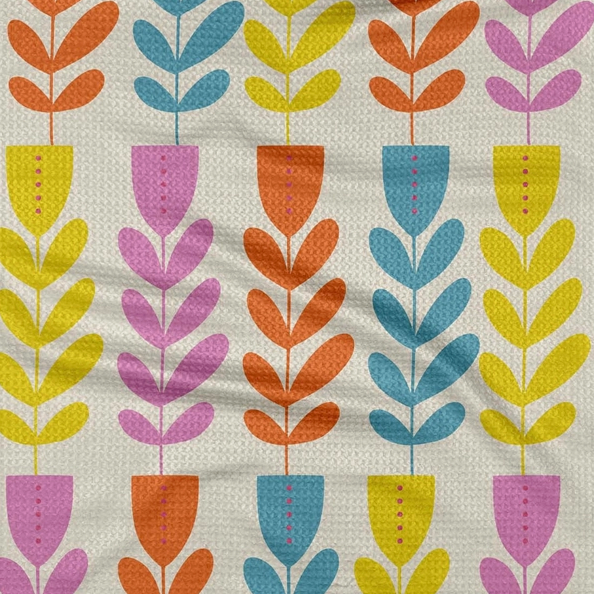 Folk Art Tulips Tea Towel