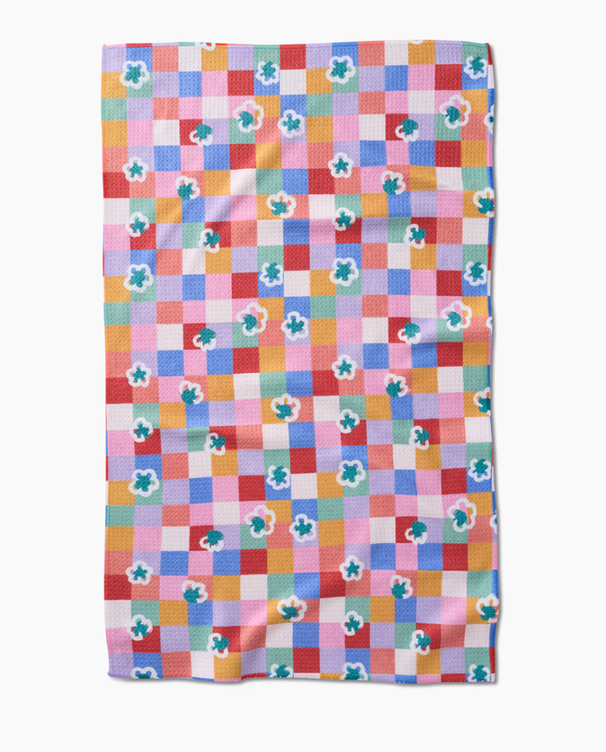 Floral Checks Tea Towel