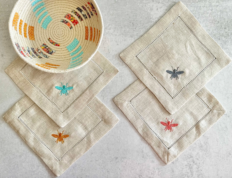 Bee Cocktail Coasters, Set of Four (One of Each)