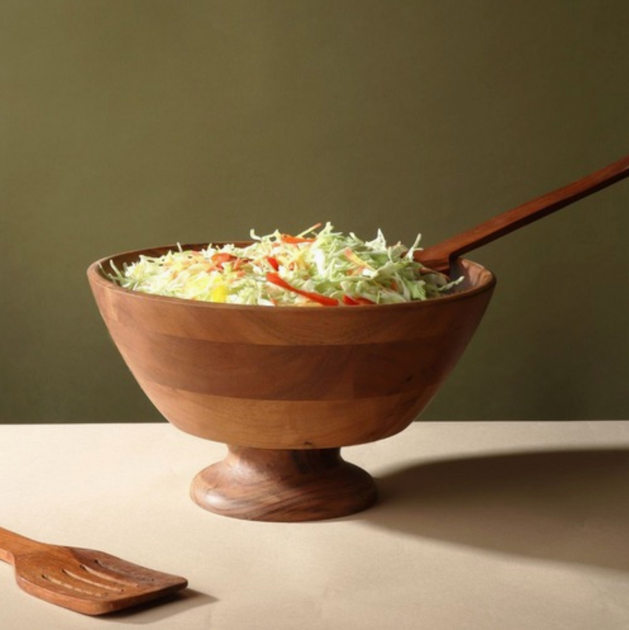 Round Wood Pedestal Bowl