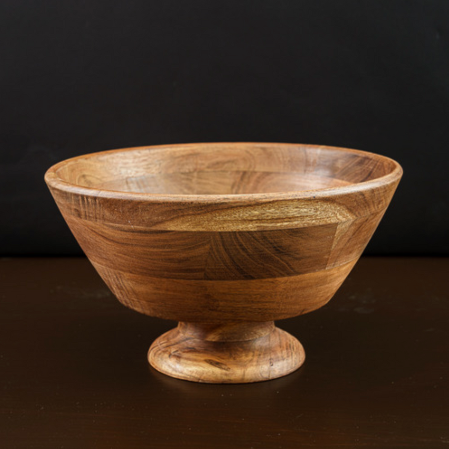 Round Wood Pedestal Bowl