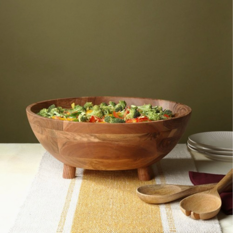 Round Footed Wood Bowl