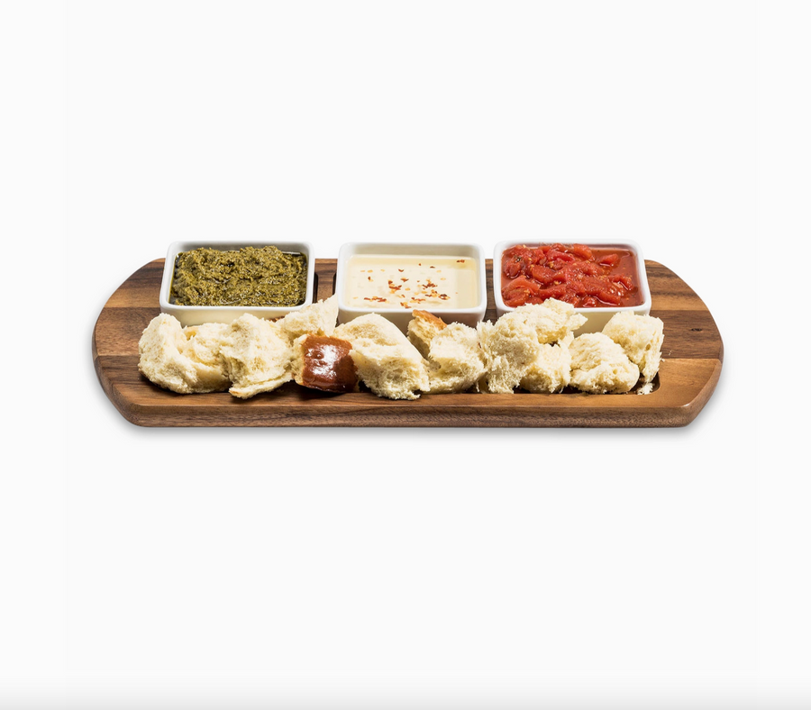 Charcuterie/Serving Tray with 3 Ceramic Dishes