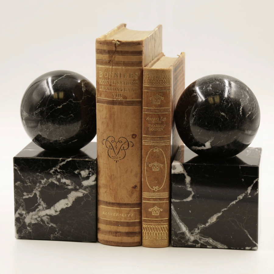 Black Zebra Marble Ball and Cube Bookends