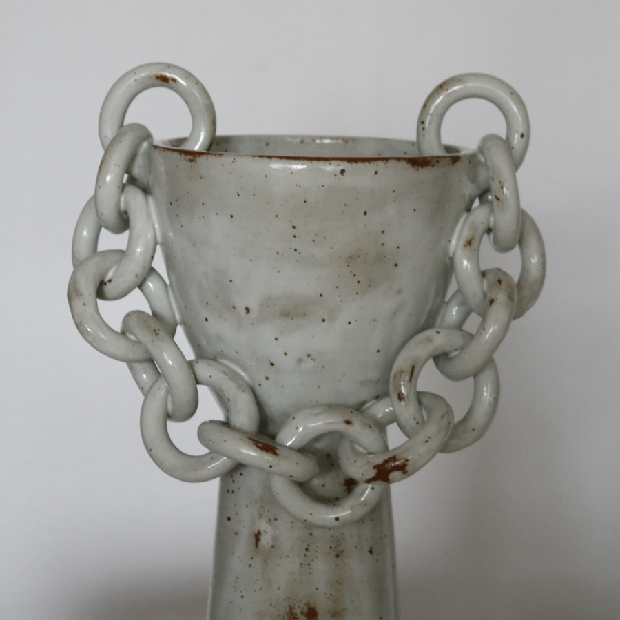 Twig & Beetle White Distressed Pedestal Bowl