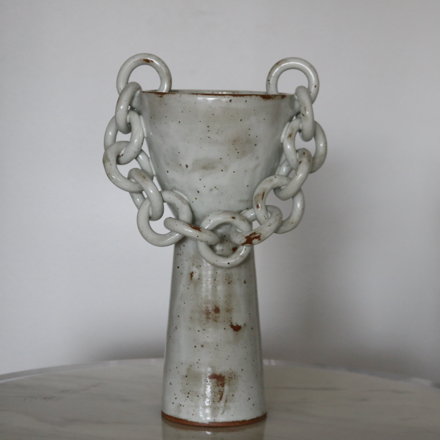 Twig & Beetle White Distressed Pedestal Bowl