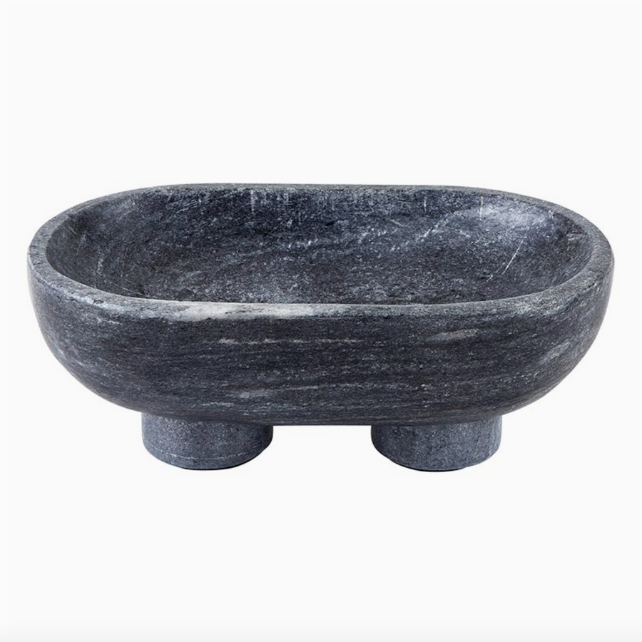 Charcoal Marble Footed Bowl