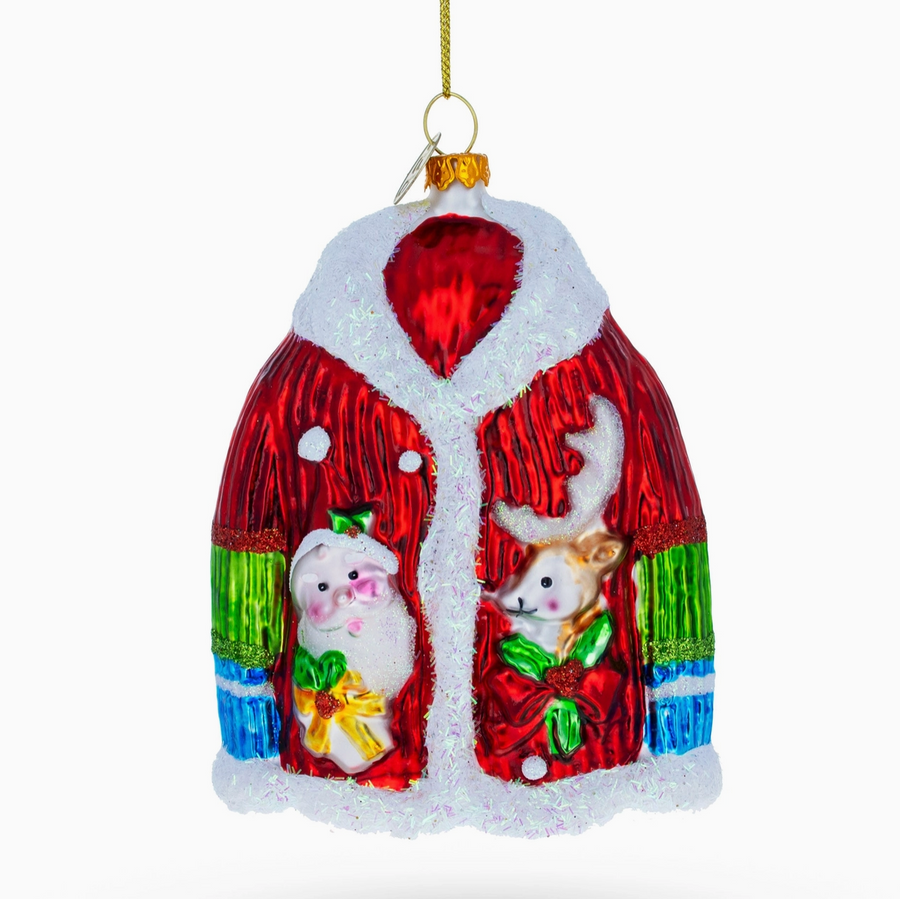 Christmas Jacket With Santa and Reindeer Ornament