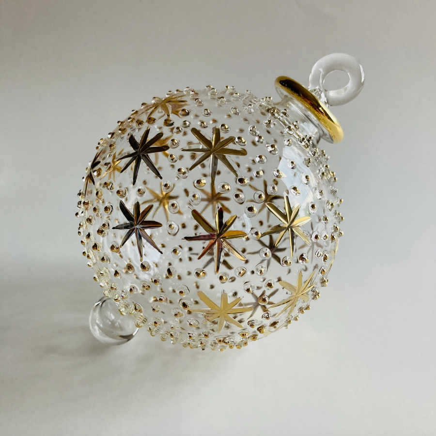 Gold Stars and Dots Blown Glass Ornament