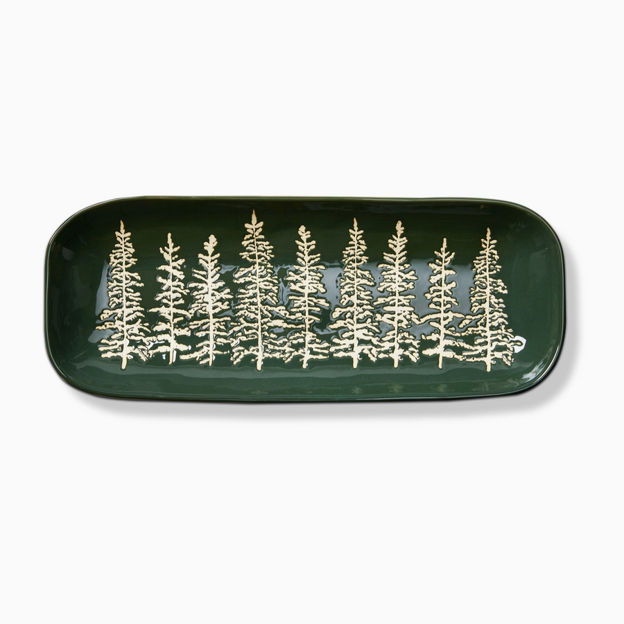 Green Wild Pine Tree Rectangle Serving Platter