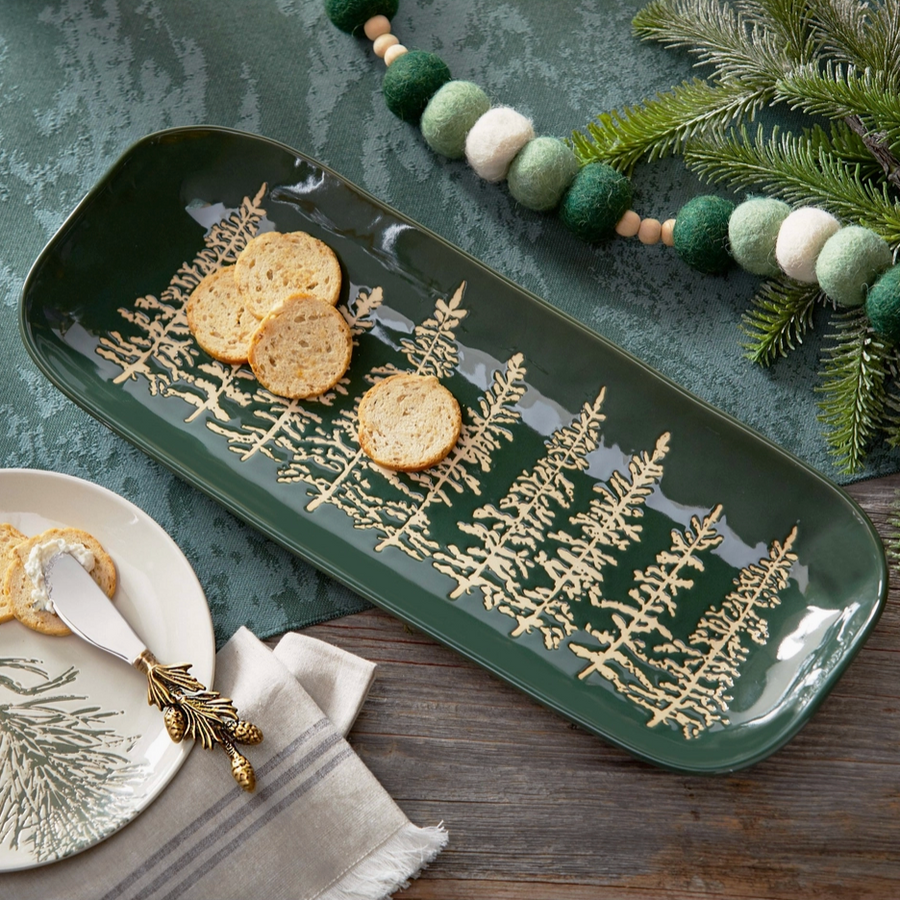 Green Wild Pine Tree Rectangle Serving Platter