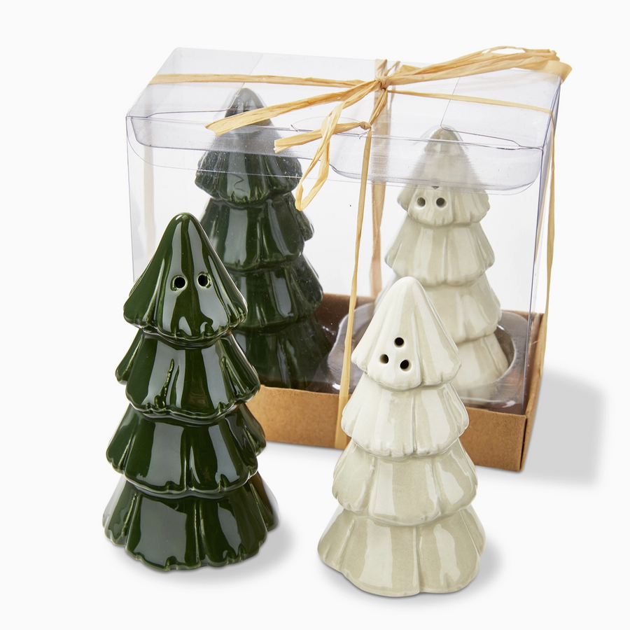 White and Green Ceramic Pine Tree Salt & Pepper Shaker