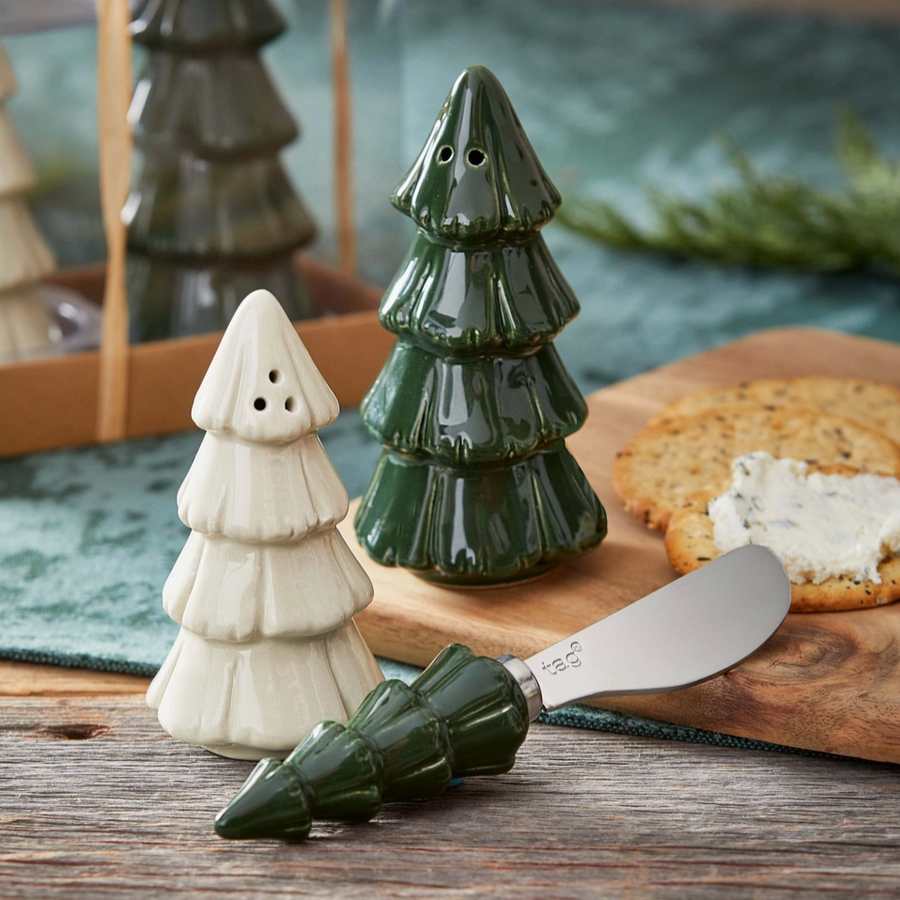 White and Green Ceramic Pine Tree Salt & Pepper Shaker