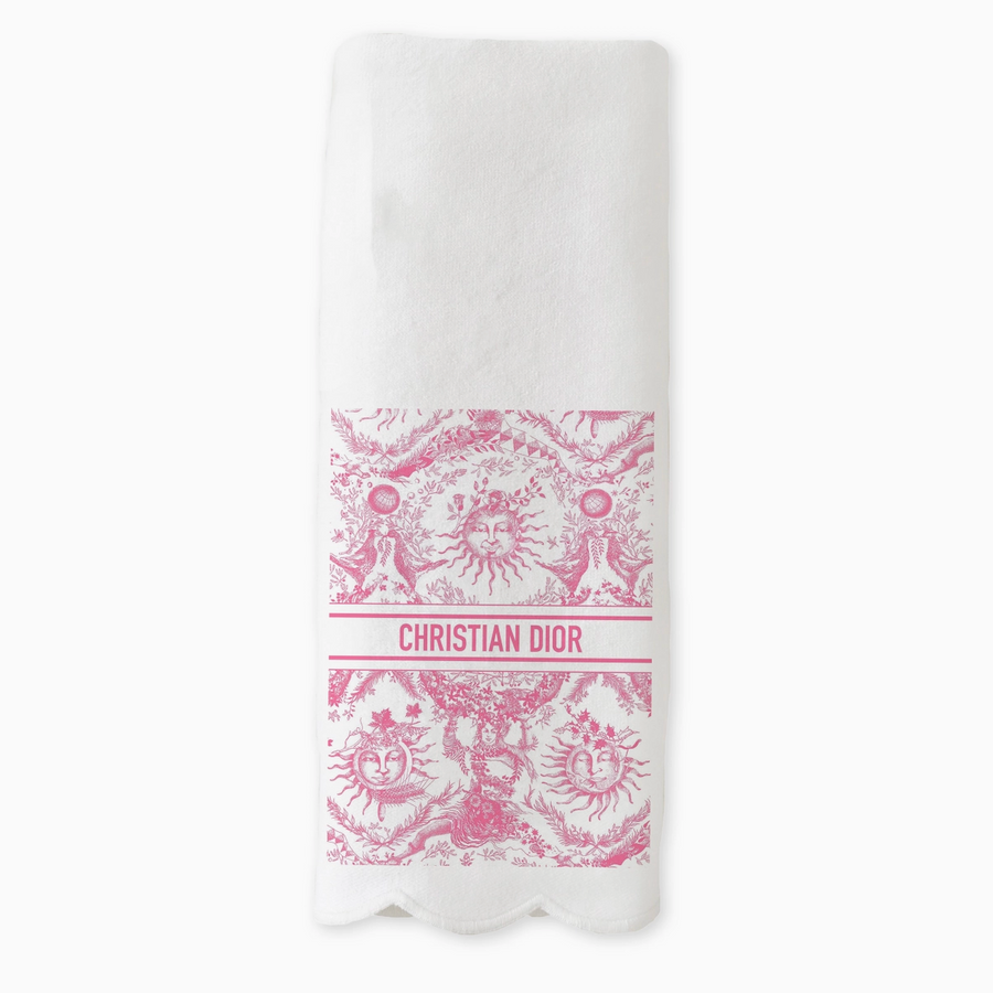 Scalloped Pink Toile Kitchen Towel