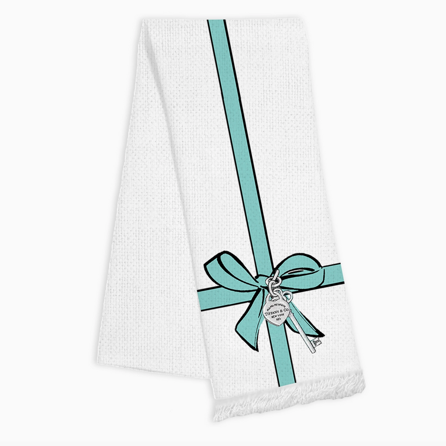 Blue Bow Linen Fringe Towel