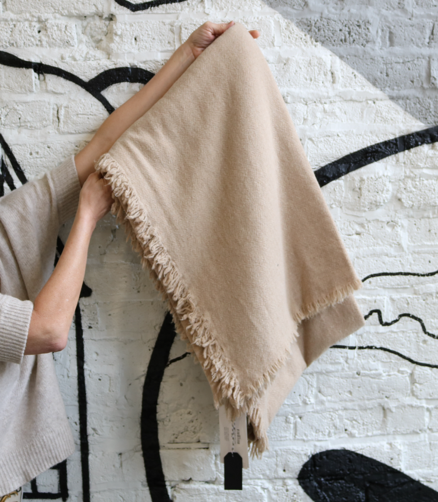 Washed Virgin Wool Throw, Nude